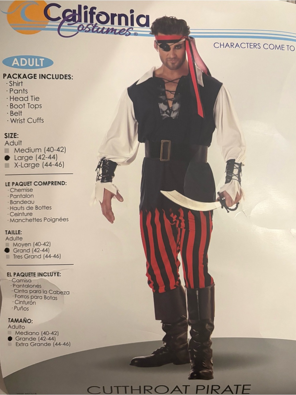 California Costumes Pirate Outfit in Black, Red & Cream